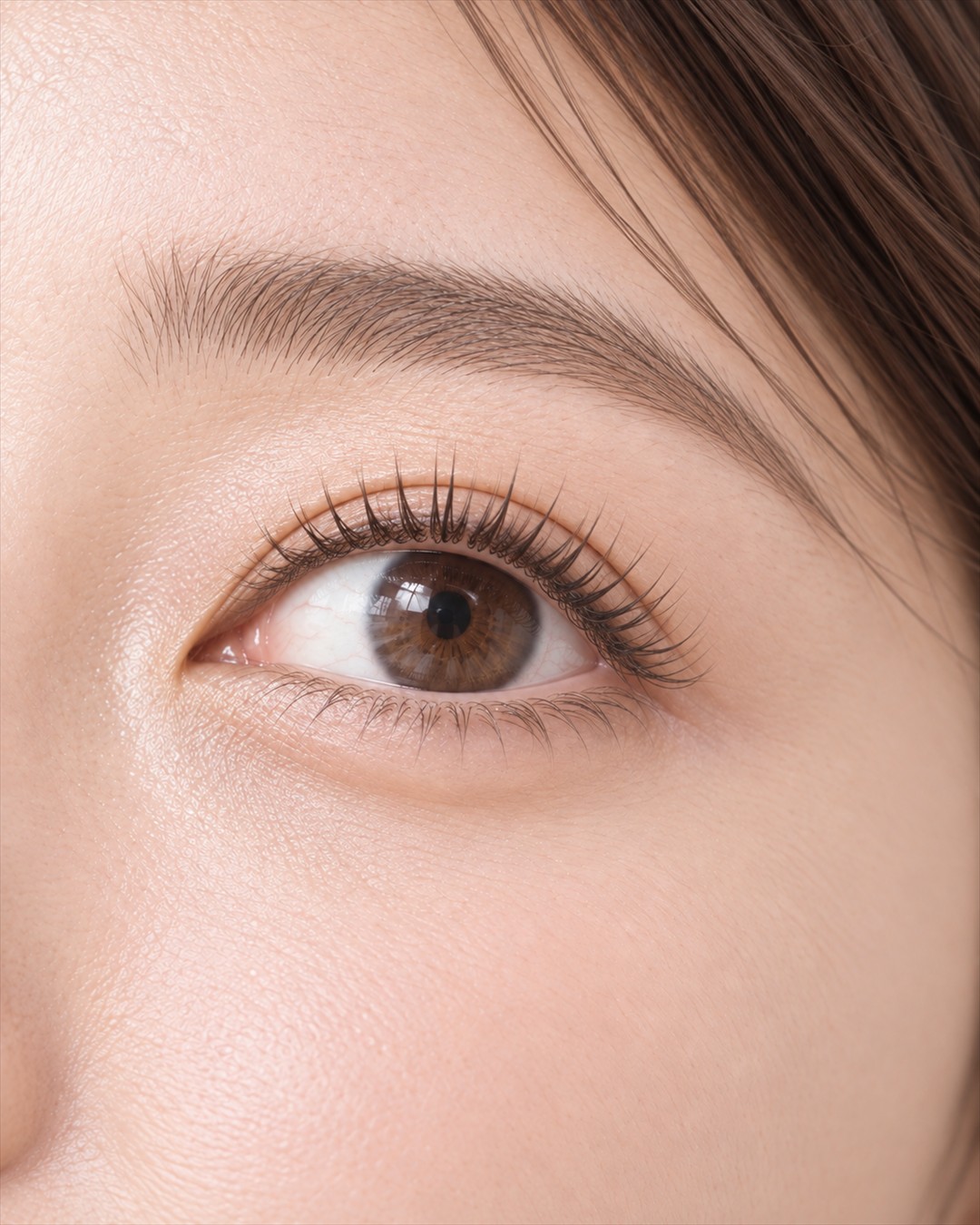 上向きに自然にカールしたまつげパーマの目もと